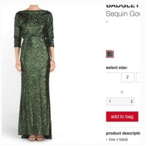 Badgley mischka green sequin dress gown 2 nwt